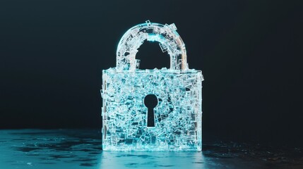 Poster - A glowing background highlights a transparent padlock, symbolizing digital security