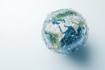 Poster - The global network is displayed through a holographic projection with interconnected data points