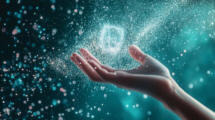 Poster - The metaverse universe is being touched by a woman's hand, representing a conceptual digital transformation for next-generation technology
