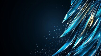 Fototapete - This digital abstract background features a distinctive geometric pattern composed of glowing blue and white lines, all set against a dark background