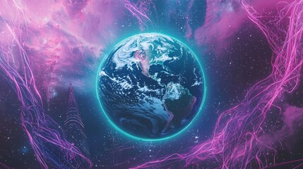 Fototapete - Abstract Technology Background with Vibrant Flowing Energy
