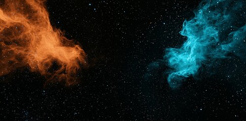 Fototapete - A black background serves as the base for this minimal digital art piece, which includes abstract flowing particles and wavy light curve patterns with gradients