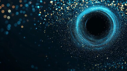 Fototapete - A spiral of glowing blue light is set against a dark background in this abstract digital circuitry design