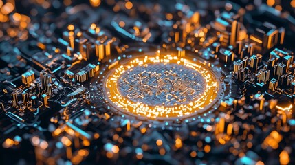 Poster - glowing elements are featured in this futuristic digital circuit board design
