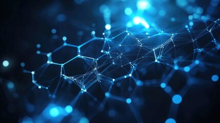 Poster - Hexagonal honeycomb pattern with a futuristic blue glow, symbolizing connectivity and technology.