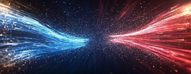 Fototapete - The illustration is an abstract depiction of glowing digital particles and connected fields