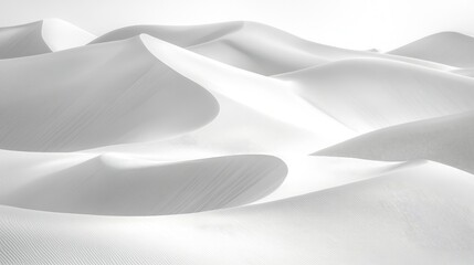 Poster - Monochrome white wave pattern resembling sand dunes, smooth and abstract with soft gradients.