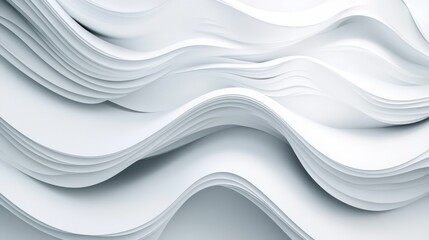 Poster - Soft, curving white waves layered in a 3D effect, forming a modern and abstract background.