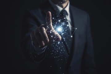Poster - A hand reaching out to the Metaverse Universe personifies the concept of the future network, indicating a major revolution in digital transformation for the next generation of technology
