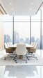 © Exnoi - Modern conference room with large table and city skyline view
