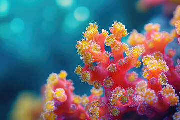 Poster - Vibrant coral polyps bloom in a stunning underwater scene, showcasing intricate detail and rich colors.