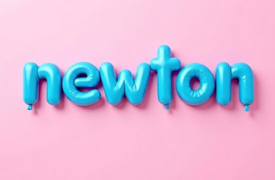Blue balloon letters forming newton on pink background