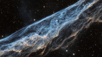 Wall Mural - Wispy blue nebula with faint stars in deep space. Ethereal cosmic cloud formation on dark background. Subtle interstellar dust in celestial expanse for astronomy theme.