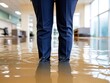 © taweesak - Individual in business attire standing in flooded office environment highlighting crisis management and resilience