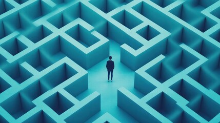 Poster - Person standing in a maze with a pensive expression contemplating their next move in a complex and intricate pathway