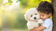 © nuanjan - Heartwarming embrace young boy and small white dog share tender moment of affection