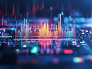 Poster - Dynamic sound wave graphic illustration capturing vibrant audio frequencies and their artistic representation