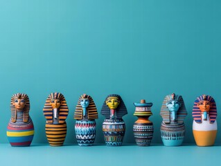 Poster - Colorful row of ceramic animals displayed during a virtual tour of ancient artifacts showcasing unique craftsmanship