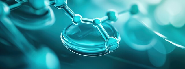 Poster - close-up view of chemical molecules in a bright blue background