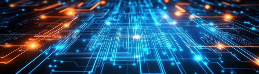 Fototapete - Stunning abstract illustration of a circuit board with glowing lights creating a striking visual of modern technology