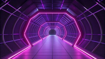 Poster - Futuristic tunnel with neon lights creating a vibrant atmosphere.