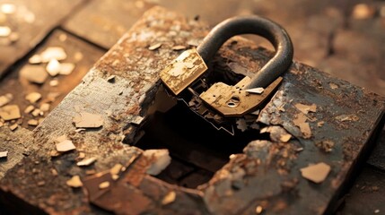 Fototapete - A digital lock being broken by a cybercriminal, symbolizing security breaches and hacking.
