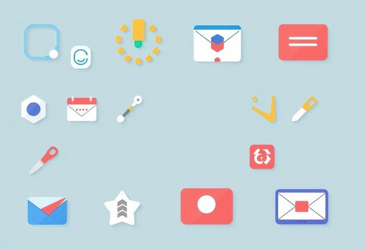 Sleek, modern vector icons depicting essential digital tools and apps, communication, illustration