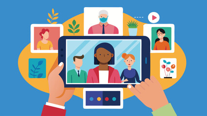 Leinwandbilder - Engaging virtual meeting with multiple participants visible on a smartphone screen showcasing remote communication and teamwork