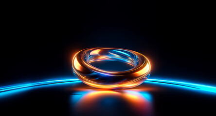 Poster - A luminous torus shape emits vibrant orange and blue light, creating a striking contrast against the dark backdrop, enhancing its modern and abstract design.