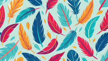 Poster - Colorful vector illustration of various leaves arranged in a seamless pattern on a rich blue background showcasing autumn hues and lush greenery