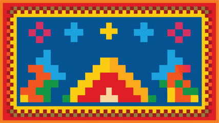 Fototapete - Colorful vector illustration featuring geometric shapes with vibrant colors in a decorative border suitable for art or design projects
