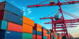 Cargo containers stacked high near a harbor crane, shipping, dock