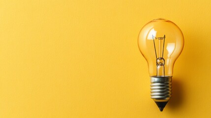 Poster - Bright Idea. Glowing Light Bulb on a Yellow Background. Concept, Innovation, Inspiration,