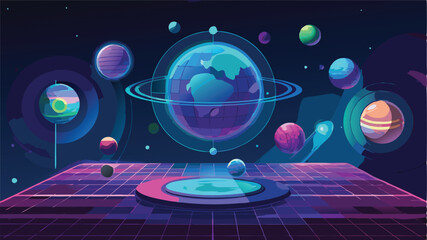 Wall Mural - Colorful vector illustration of planets in a futuristic galaxy with rings floating in a cosmic space background