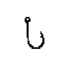 Poster - A basic pixel art fishhook icon, black and simplistic, for creative design or digital applications.