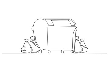 Wall Mural - continuous one line drawing of dust bin and plastic trash bag. single line drawing illustration garb