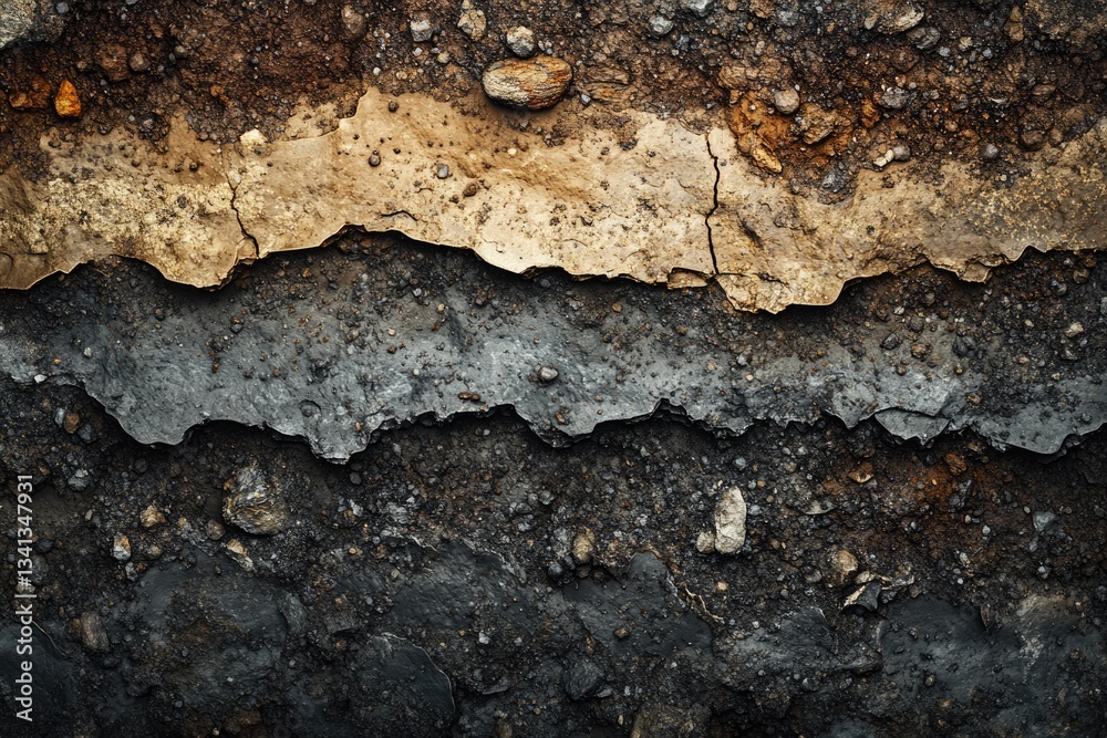 Layers of earth showing different soil types and textures, revealing ...