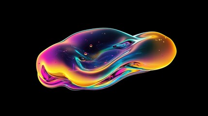 Poster - Abstract flowing liquid with neon-inspired iridescence, forming a dynamic, futuristic shape on a black background.