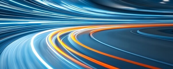 Poster - Abstract Swirling Blue and Orange Light Trails on Dark Background