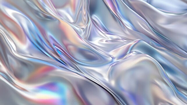 Chrome-inspired abstract waves in silver holographic foil, exuding a stylish, futuristic, and modern design.