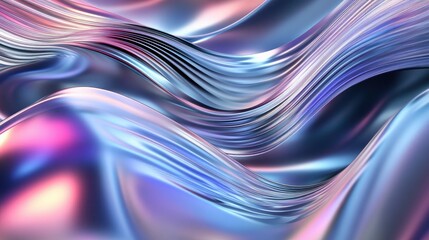 Poster - Dynamic abstract 3D waves in a holographic chrome texture, radiating futuristic energy and metallic sheen.