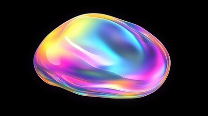 Poster - Elegant, glossy iridescent liquid blob with a dreamy gradient effect, placed on a dark background for modern design.