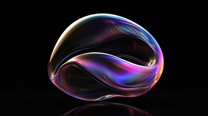 Poster - Floating iridescent 3D blob with smooth gradient reflections, hovering over a deep black background for a futuristic feel.