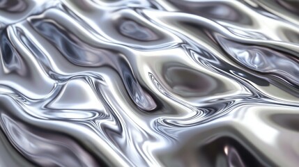 Poster - Softly undulating 3D silver waves with holographic reflections, creating a luxurious and futuristic texture.