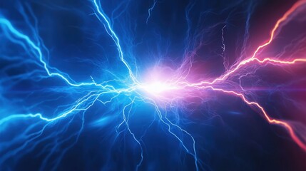 Poster - A vivid depiction of electric energy, showcasing dynamic blue and pink lightning bolts converging towards a bright center.