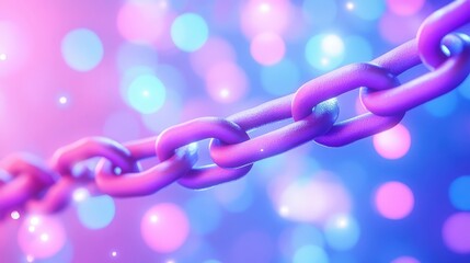 Poster - A vibrant, artistic close-up of a purple chain against a dreamy, colorful bokeh background, blending technology with abstract aesthetics.