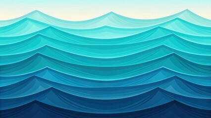 Poster - Abstract illustration of layered ocean waves in shades of blue and teal.