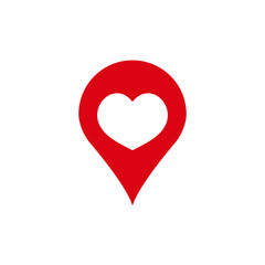 Poster - Icon showing a red location pin with a white heart inside, representing love and connection.