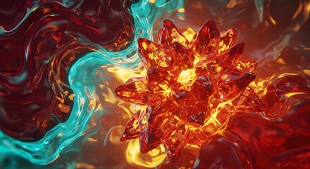 Poster - Abstract crystalline form surrounded by fluid textures and vibrant light