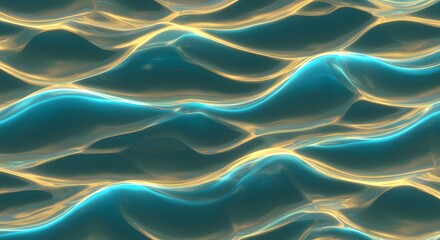 Poster - Seamless Teal and Golden Waves Abstract Background for Designs and Textures
